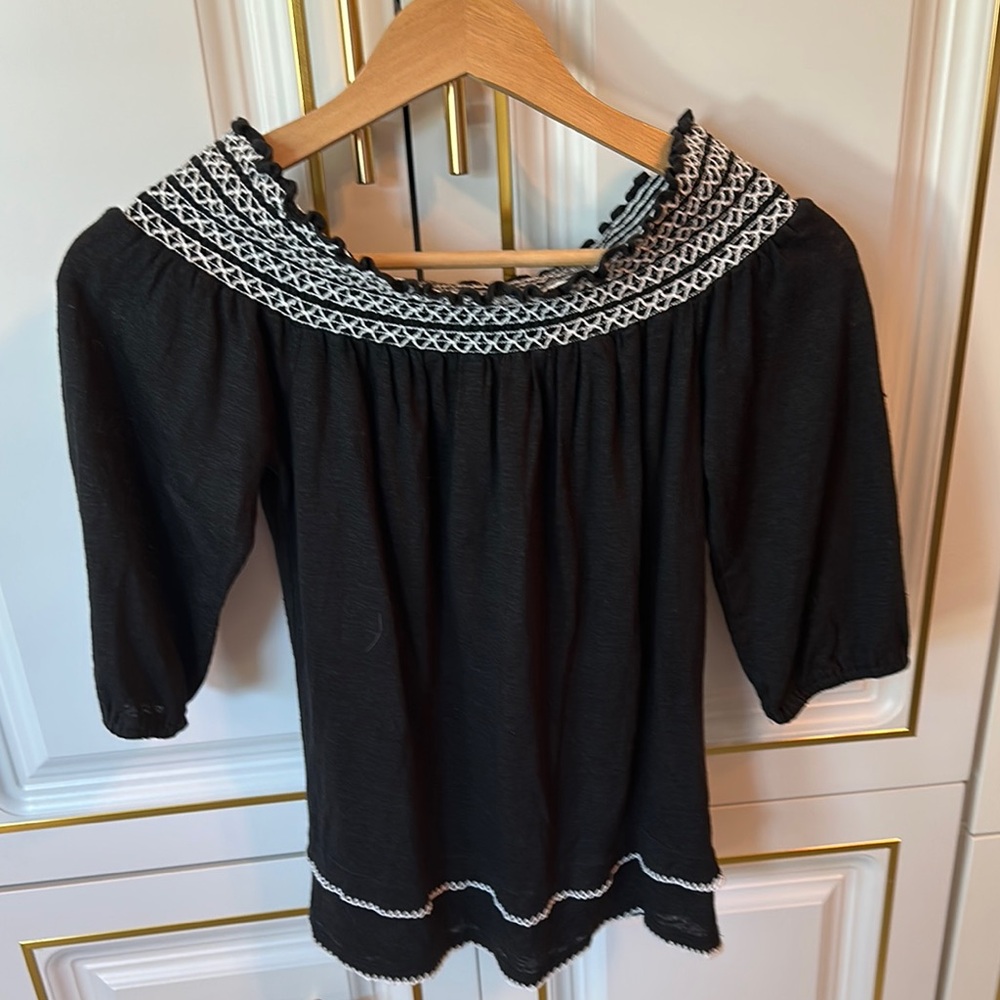 Black linen boho top XS